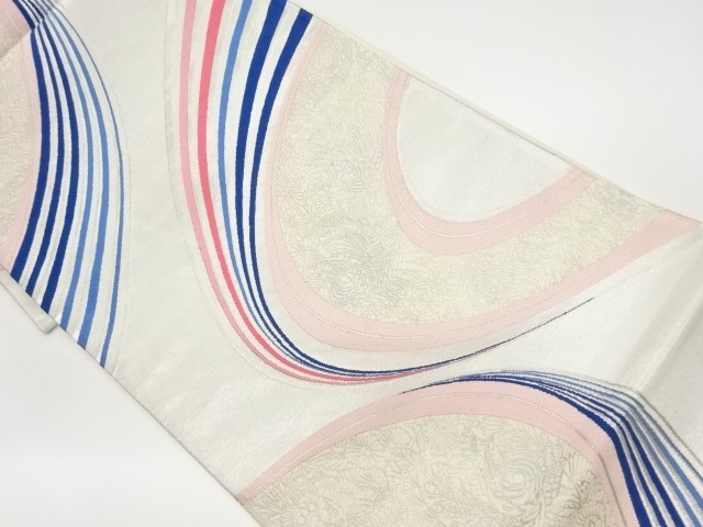 リサイクル　曲線に鳳凰模様織出し袋帯